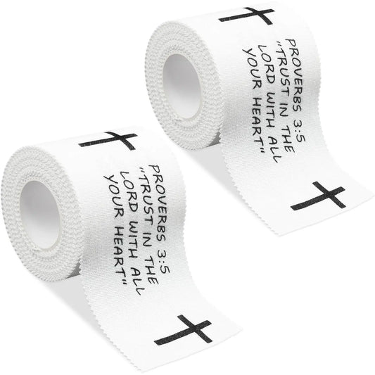 2Pcs Christian Athletic Tape 2IN X 23FT Cotton White Sports Tape | Cross Wrist Tape with Bible Verse Religious Christian Gifts for Men Women