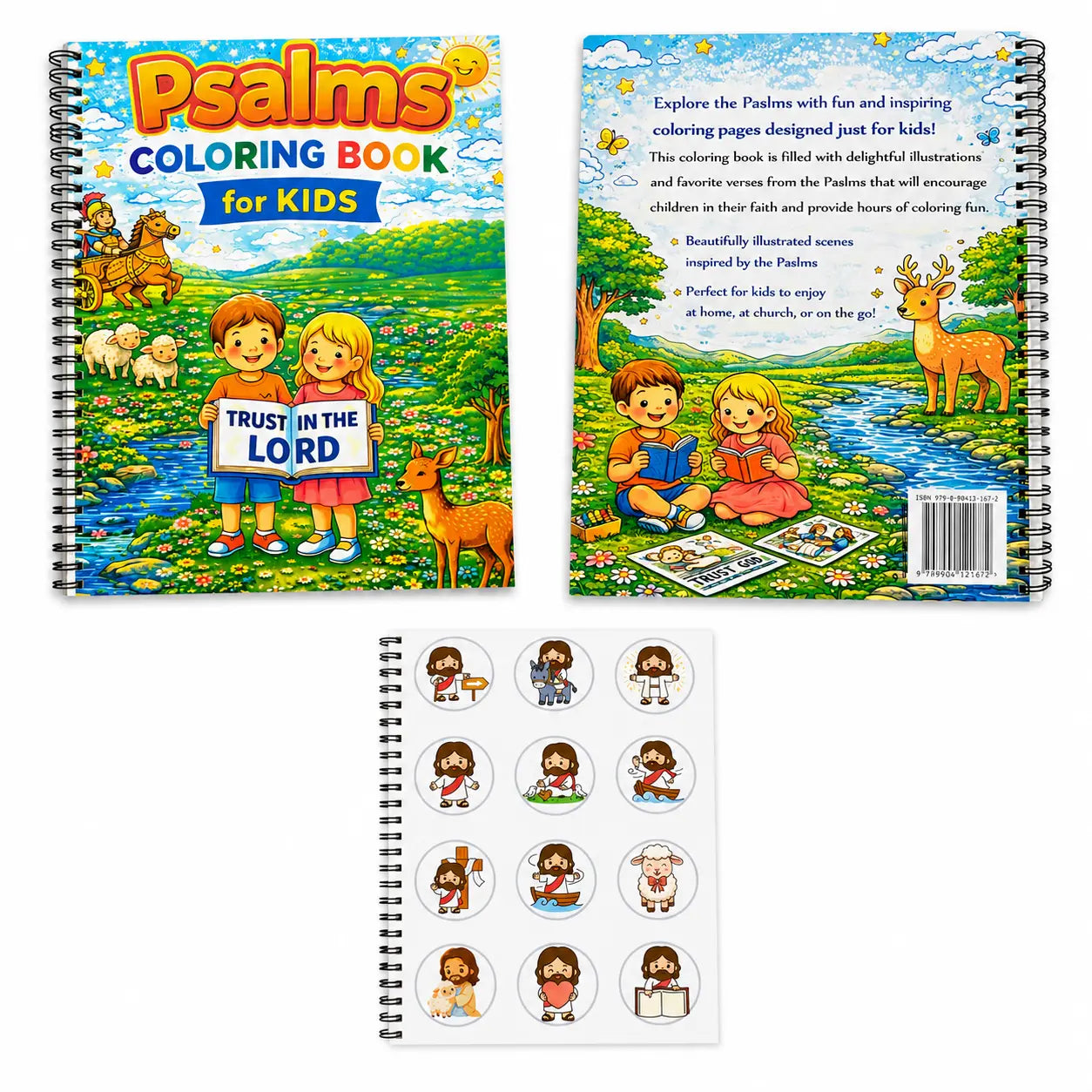 Spiral Kids Christian Coloring Bundle with Sticker Pack - Psalms Coloring Book for Kids & Bible Stories - Trust God & Color Your Way through the Bible