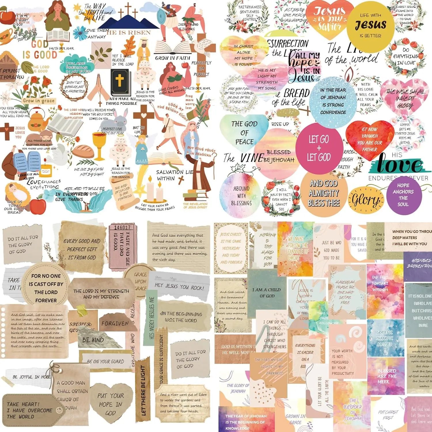 300+Pcs Christian Vinyl Stickers Kit - Water Resistant Bible Stickers, Inspirational Designs, Jesus Imagery, Enhance Bible Study, Scrapbooking Supplies, Easter Gifts for Women