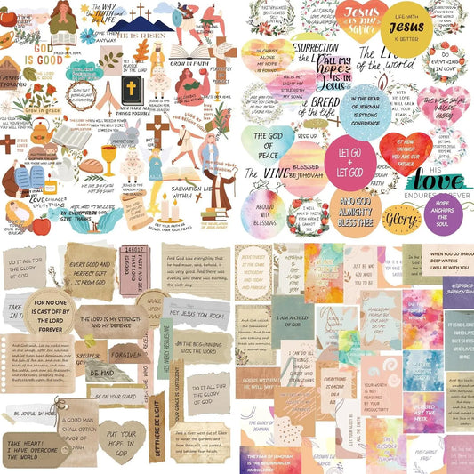 300+Pcs Christian Vinyl Stickers Kit - Water Resistant Bible Stickers, Inspirational Designs, Jesus Imagery, Enhance Bible Study, Scrapbooking Supplies, Easter Gifts for Women