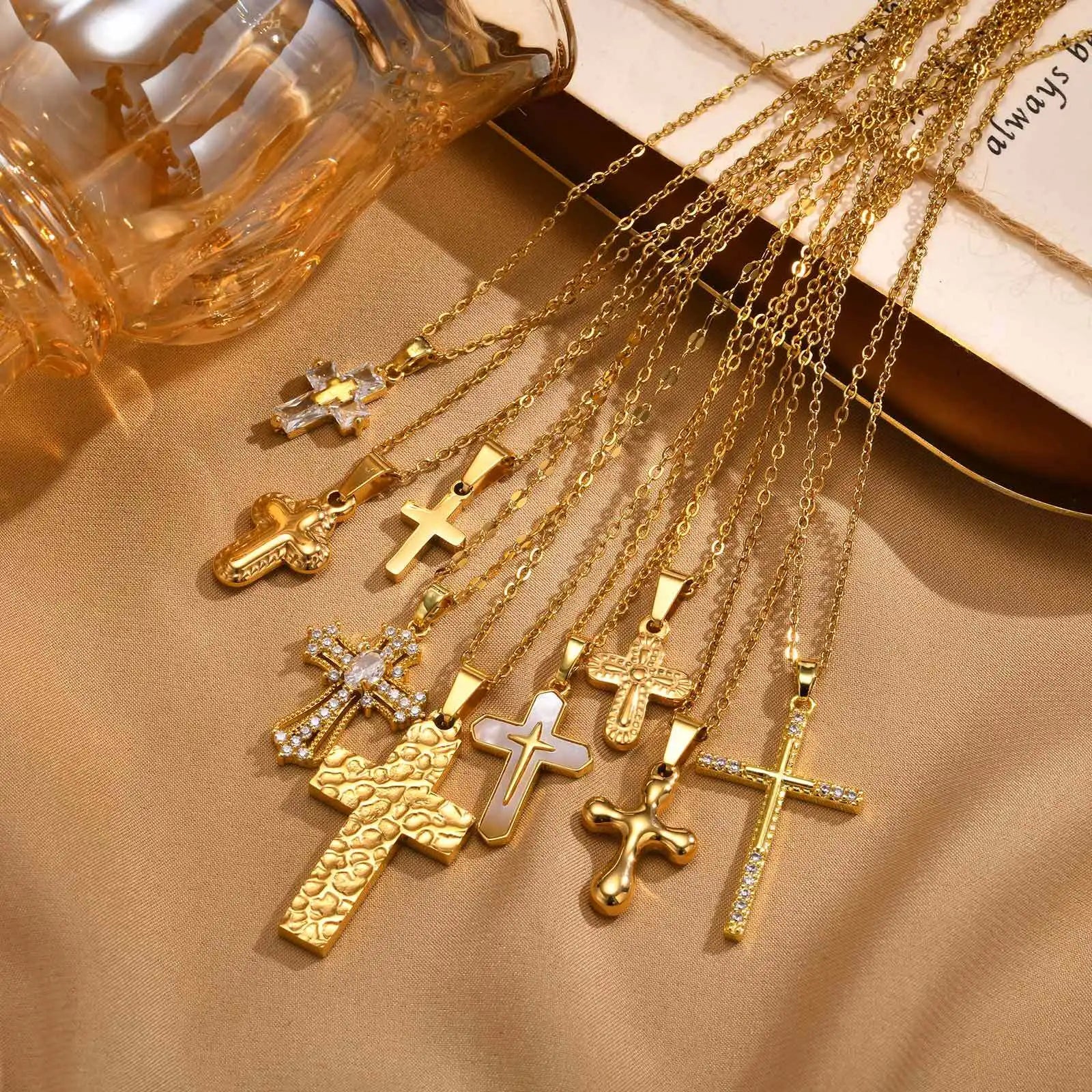 Christian Religion Necklaces for Women Men, Zircon Cross Pendant Charm Necklace, Classic Gold Plated Jewelry