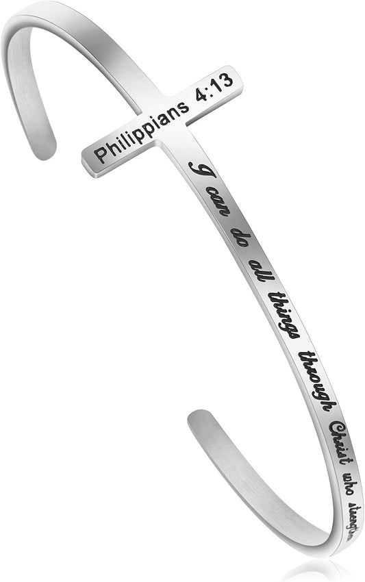𝐂𝐫𝐨𝐬𝐬 𝐁𝐫𝐚𝐜𝐞𝐥𝐞𝐭 Religious Cuff Bangle 𝐁𝐢𝐛𝐥𝐞 𝐕𝐞𝐫𝐬𝐞 Christian Gifts Jewelry for 𝐖𝐨𝐦𝐞𝐧