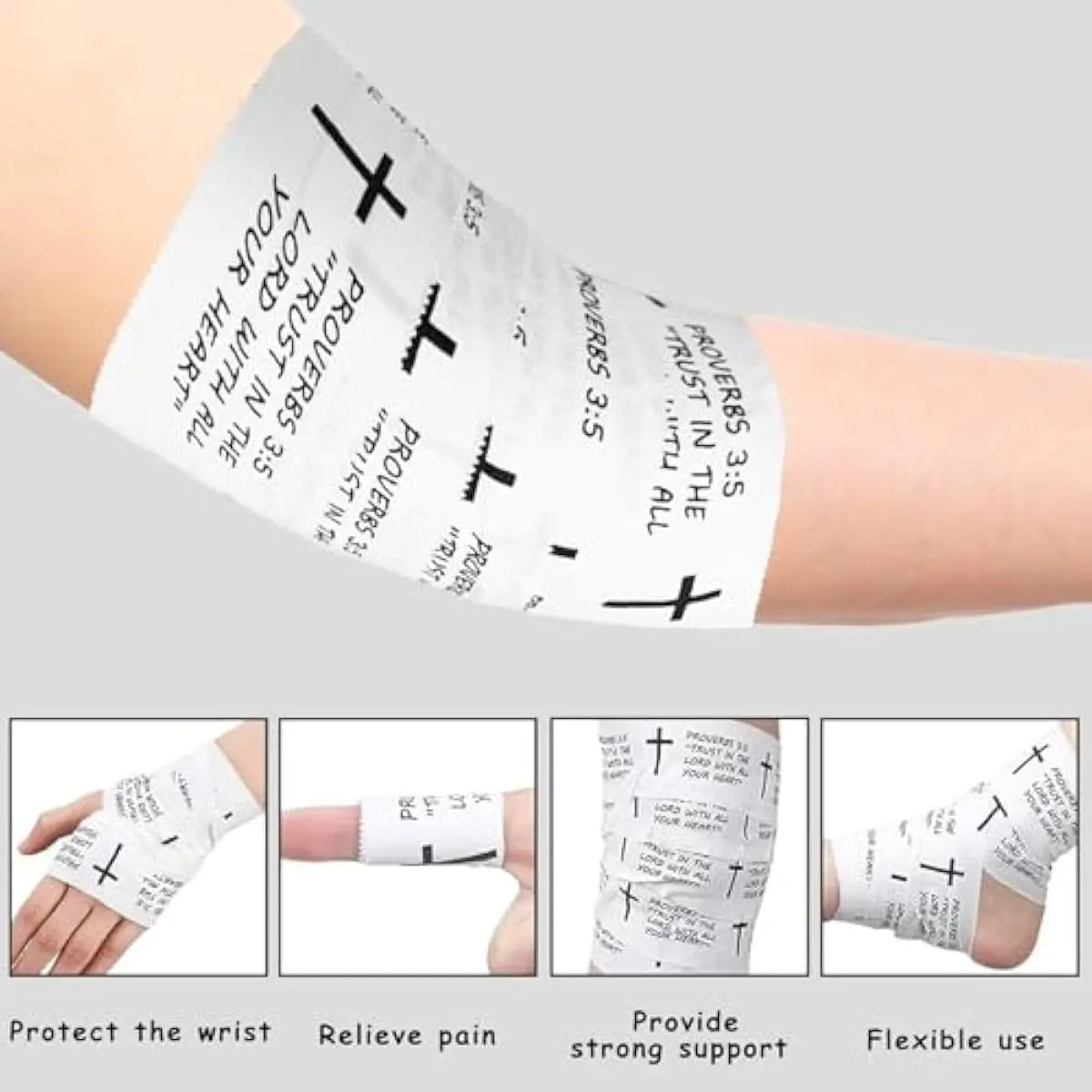 2Pcs Christian Athletic Tape 2IN X 23FT Cotton White Sports Tape | Cross Wrist Tape with Bible Verse Religious Christian Gifts for Men Women