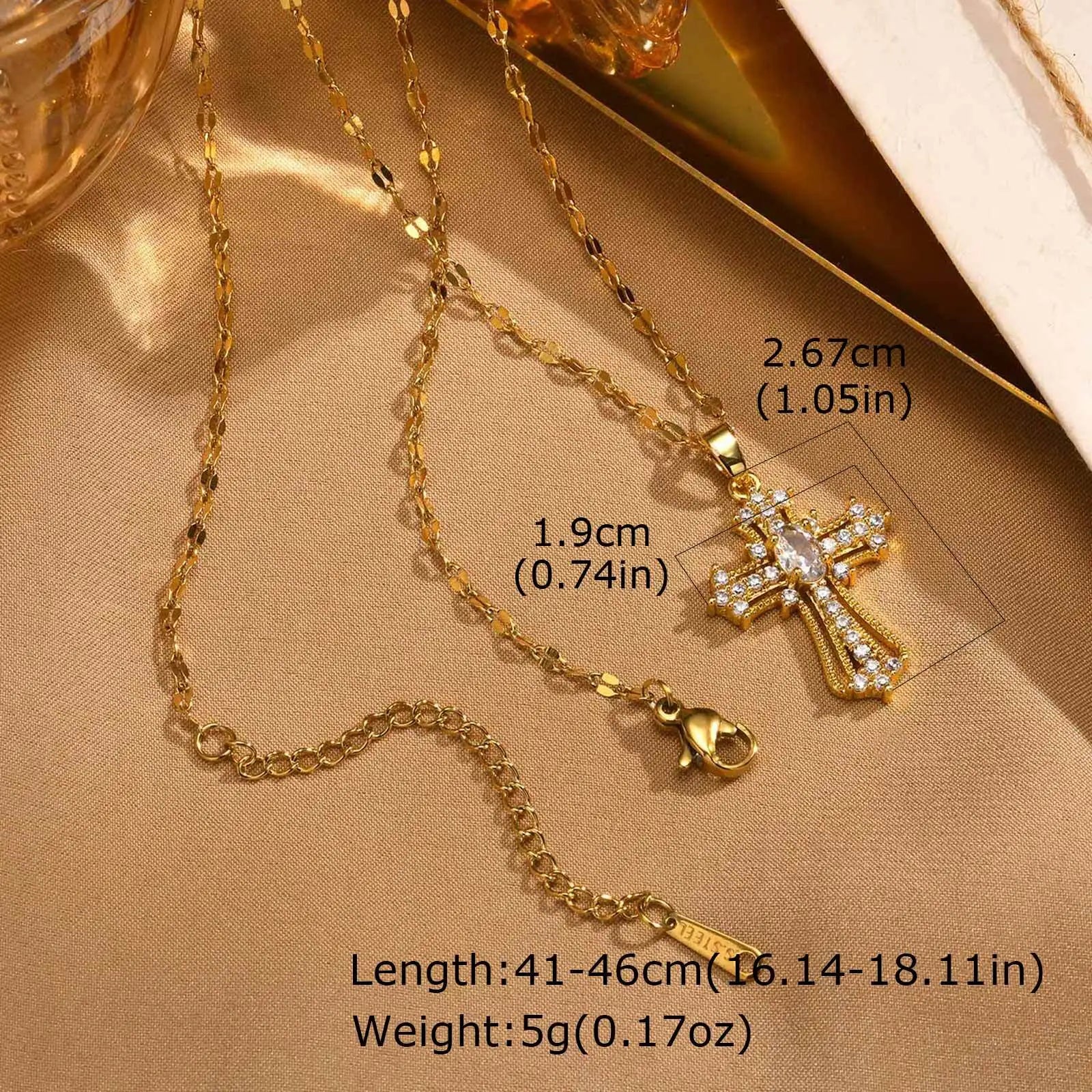 Christian Religion Necklaces for Women Men, Zircon Cross Pendant Charm Necklace, Classic Gold Plated Jewelry