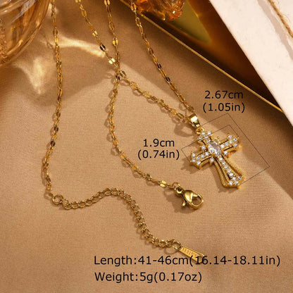 Christian Religion Necklaces for Women Men, Zircon Cross Pendant Charm Necklace, Classic Gold Plated Jewelry