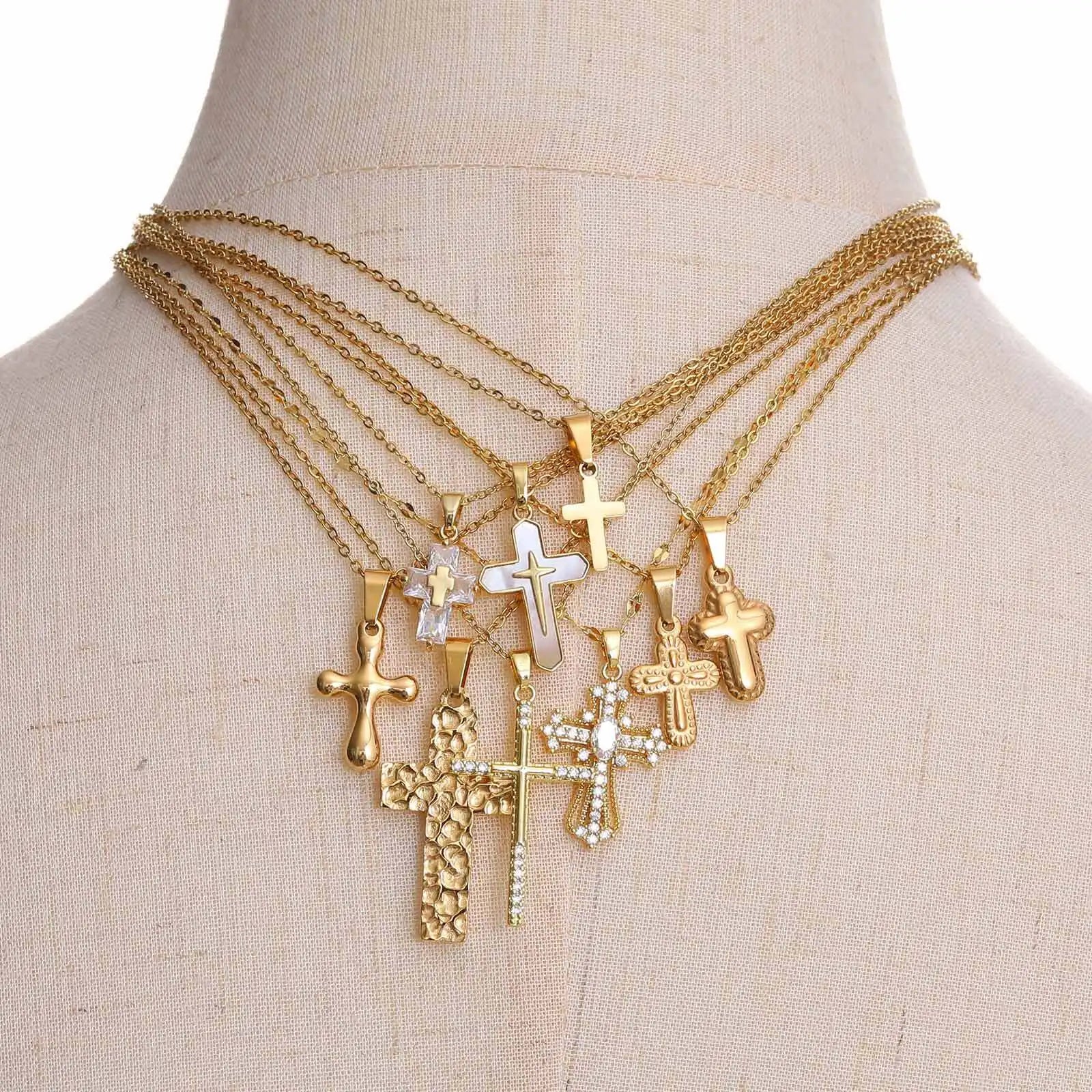 Christian Religion Necklaces for Women Men, Zircon Cross Pendant Charm Necklace, Classic Gold Plated Jewelry