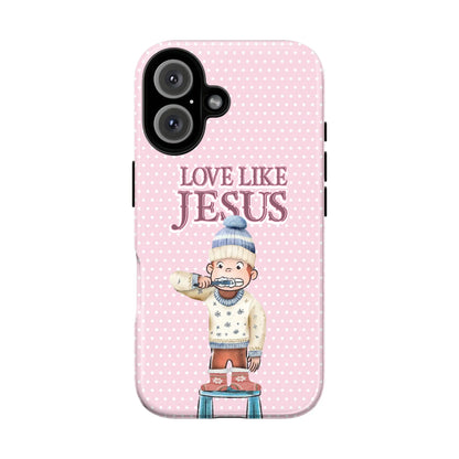 Love like Jesus Christmas Phone Case – Cute Monkey Cartoon with Holiday Sweater, Festive Lights & Christian Bible Quote | Religious Inspirational Cover for Iphone 17, 16, 15, 14, 13, Samsung Galaxy S20 S21 S22 S23 S24 plus Ultra | Christian Gift