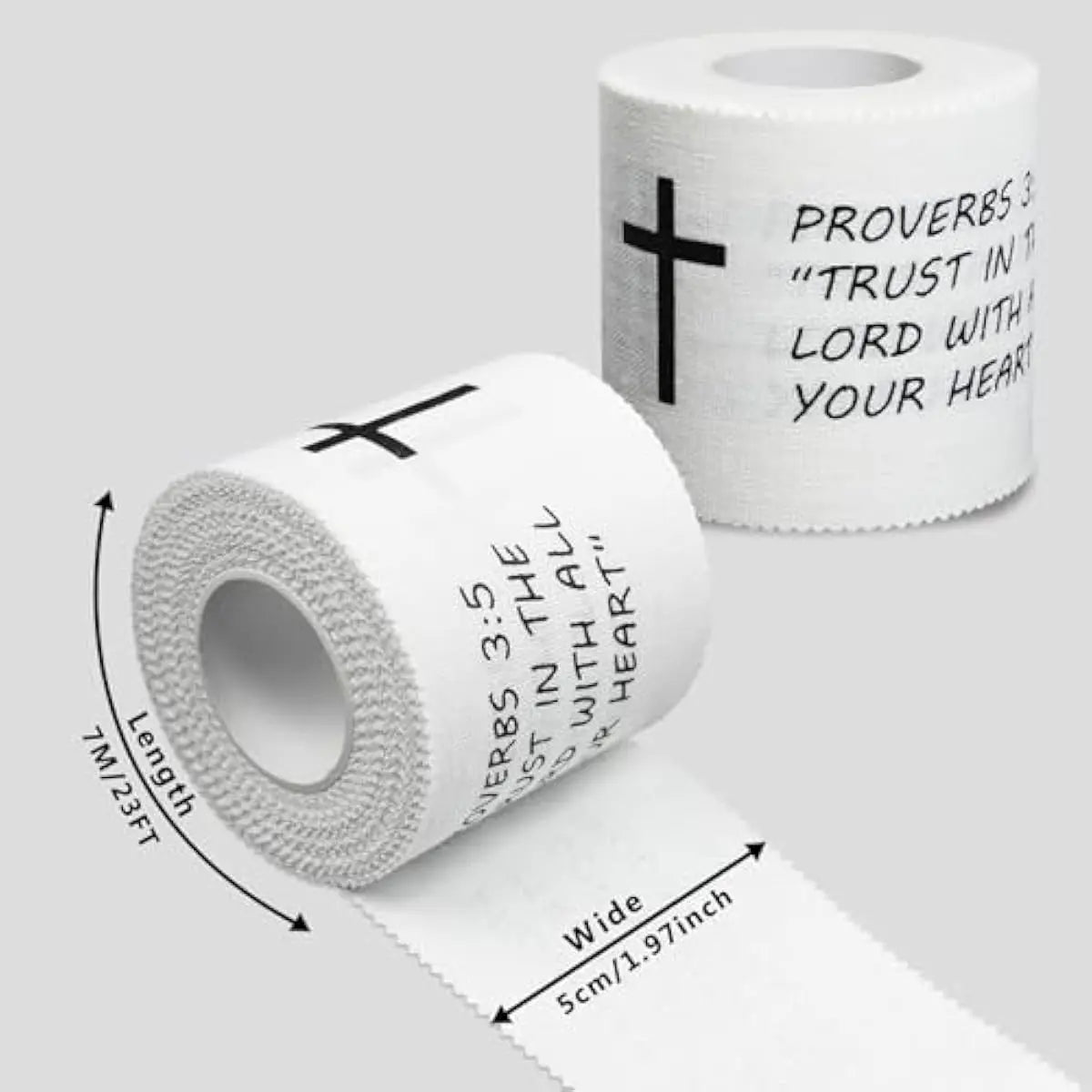 2Pcs Christian Athletic Tape 2IN X 23FT Cotton White Sports Tape | Cross Wrist Tape with Bible Verse Religious Christian Gifts for Men Women