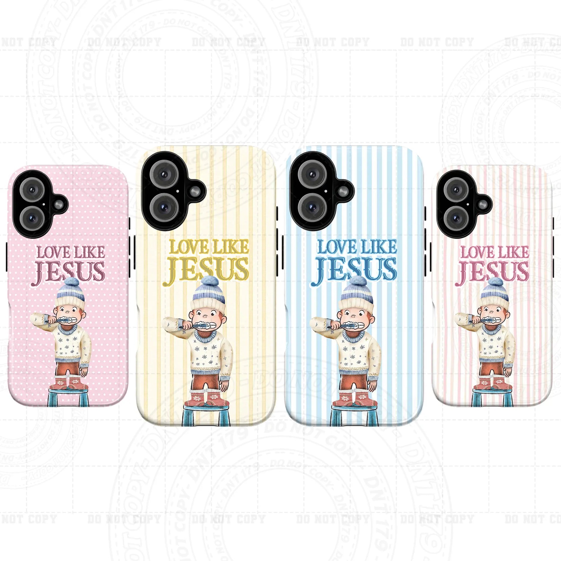 Love like Jesus Christmas Phone Case – Cute Monkey Cartoon with Holiday Sweater, Festive Lights & Christian Bible Quote | Religious Inspirational Cover for Iphone 17, 16, 15, 14, 13, Samsung Galaxy S20 S21 S22 S23 S24 plus Ultra | Christian Gift