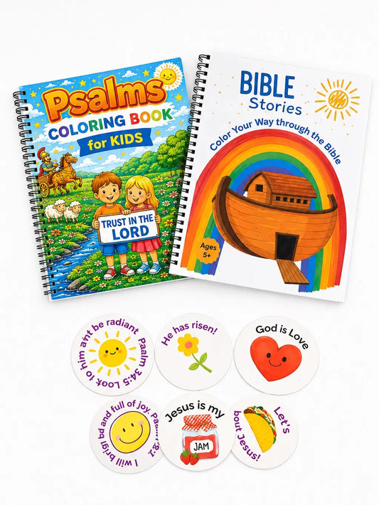Spiral Kids Christian Coloring Bundle with Sticker Pack - Psalms Coloring Book for Kids & Bible Stories - Trust God & Color Your Way through the Bible