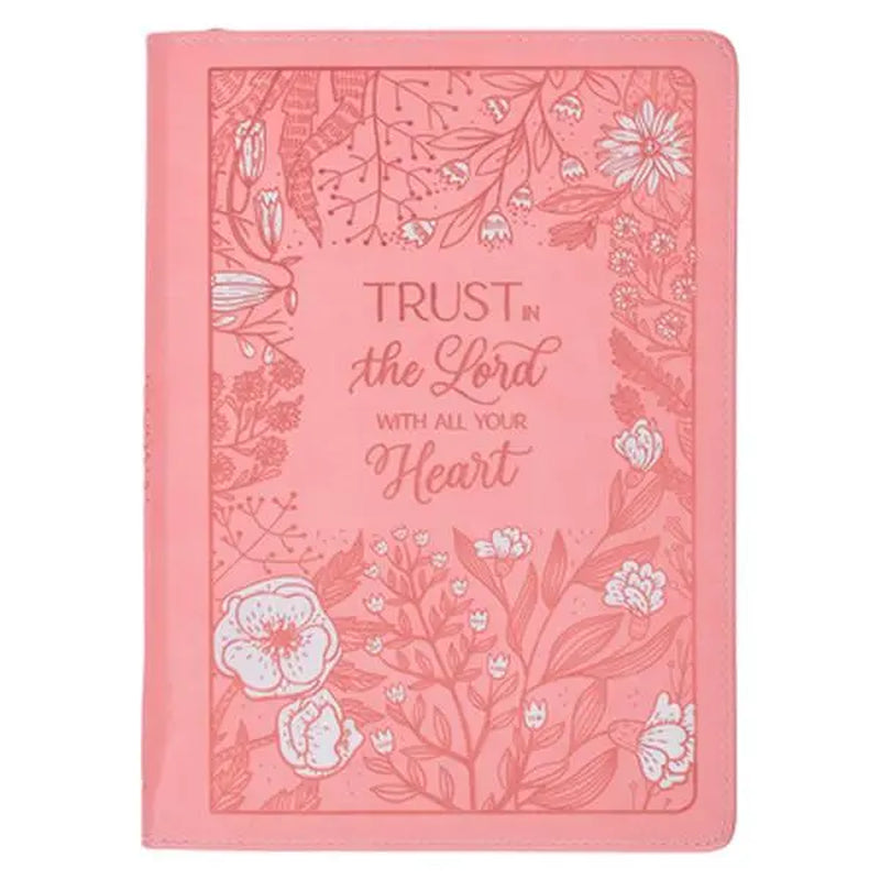 Christian Art Gifts Pink Vegan Leather Zipped Daily Devotional Journal, Inspirational Women'S Notebook with Trust in the Lord Scripture, Flexible Cover, 336 Ruled Pages - Leather/Fine Binding